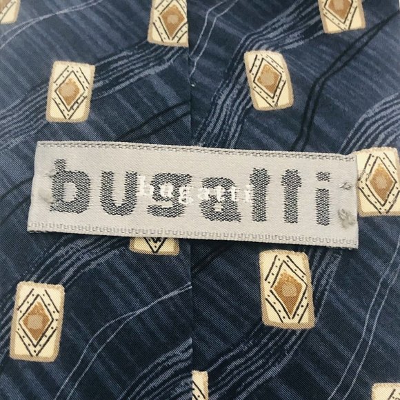 Two Bugatti Italian 100% Silk Ties Blue Abstact Fall Leaf Pattern - Picture 6 of 12